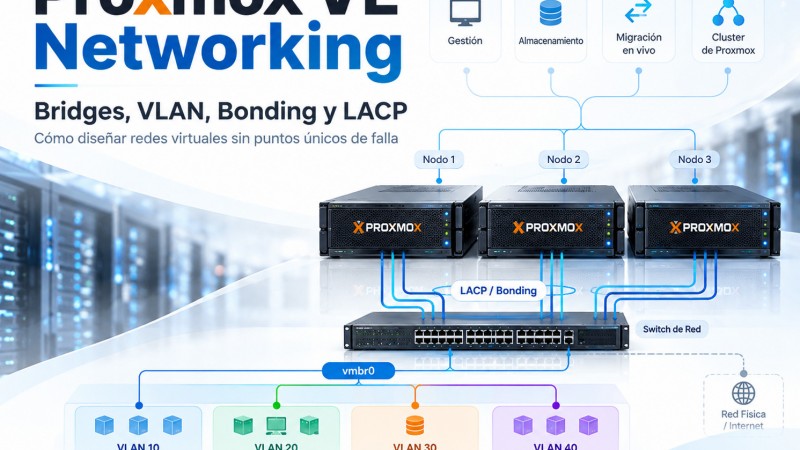 Proxmox VE Networking: cómo diseñar Bridges, VLAN, Bonding y LACP sin crear puntos únicos de falla