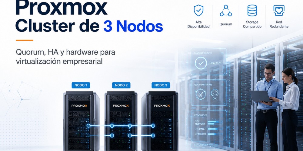 Proxmox cluster de 3 nodos: cuándo conviene, qué hardware necesitas y cómo diseñar HA correctamente