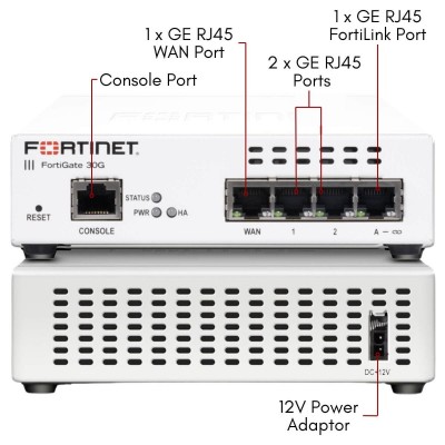 Fortinet FortiWiFi 30G Firewall con Enterprise Protection Bundle 1 Año (FWF-30G-A-BDL-809-12)